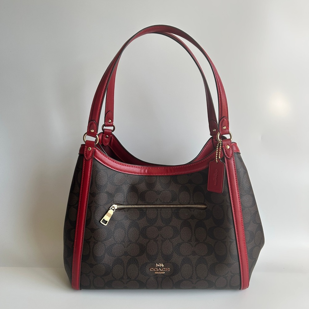 Coach Kristy Shoulder Bag Brown Red Signature Canvas C6232